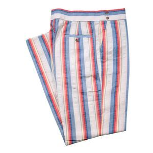 Mens 34 Gurkha Pants Multicolor Striped Seersucker Flat Front Straight Trousers
